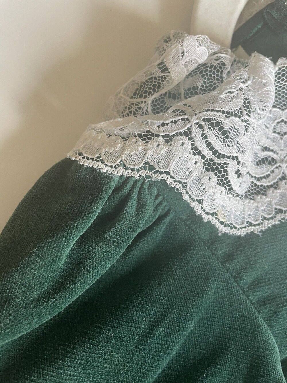 Children’s Vintage Christmas Holiday Dress 2T Velvet Plaid Lace Collar - Picture 7 of 14